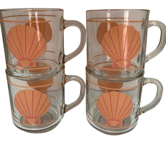 Luminarc | Dining | Vintage Clear Glass Mugs Peach Seashell Double ...